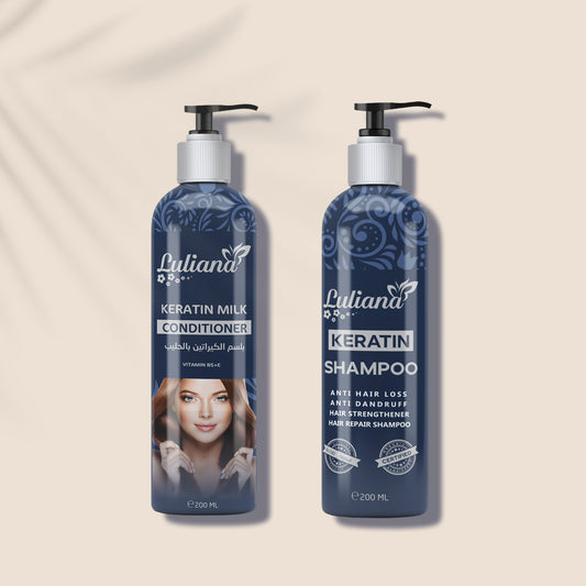 Keratin seti Luliana (Keratin Şampuan 200 Ml  +  Keratin Saç Bakım Sütü 200 ml) - Luliana