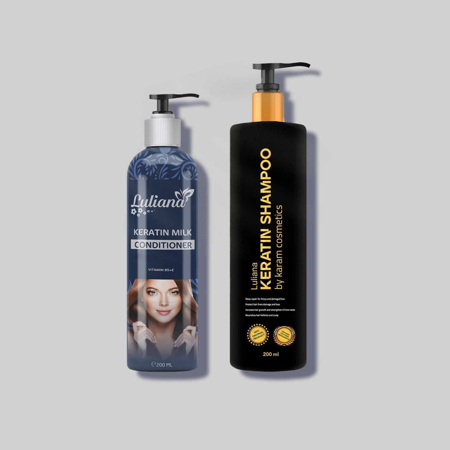 Keratin seti Luliana (Keratin Şampuan 200 Ml  +  Keratin Saç Bakım Sütü 200 ml) - Luliana